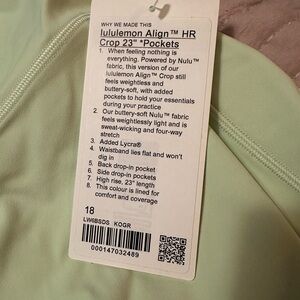 Lululemon align HR Crop 23” pockets nwt sz 18